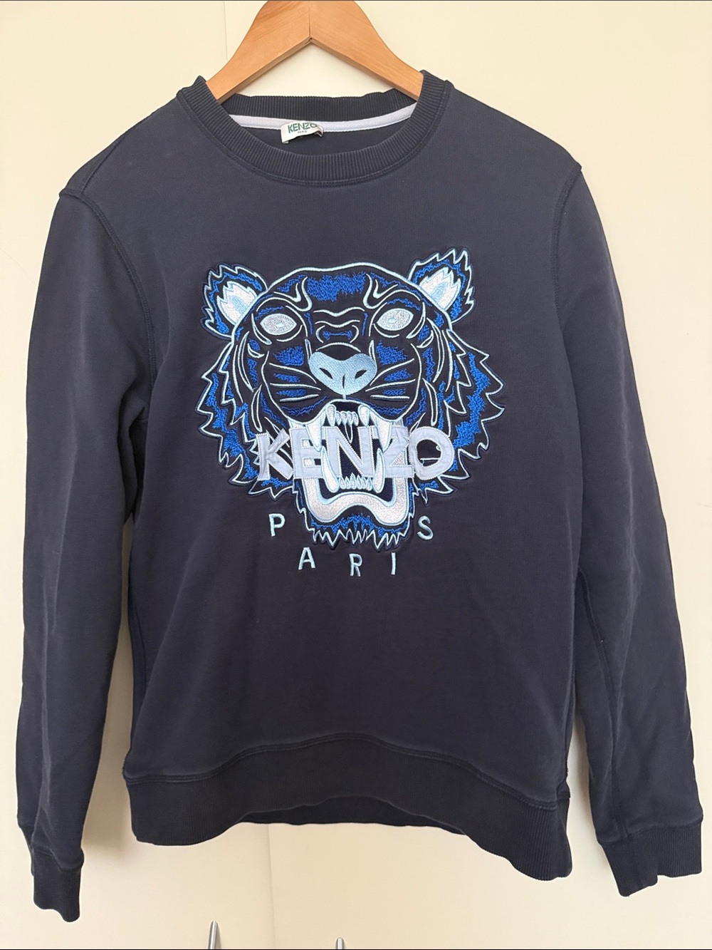 KENZO Paris Navy Tiger Logo Embroidered Crewneck Sweatshirt Unisex S EUC